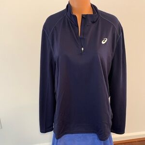 Asics Size Large Navy Blue D1 (Keeps you Dry) Pull on Long Sleeved 1/4 Zip Up